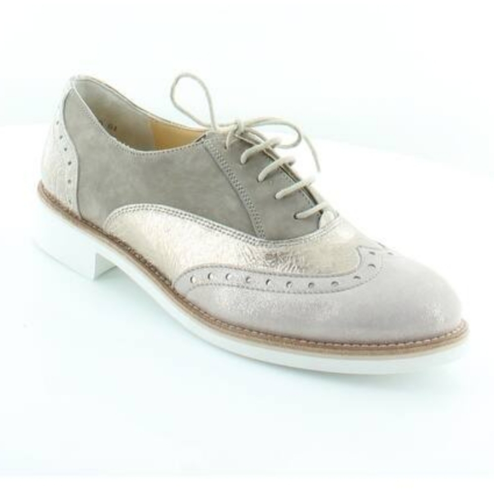 Paul Green Silver Gray Flats with Brogue Detailing
